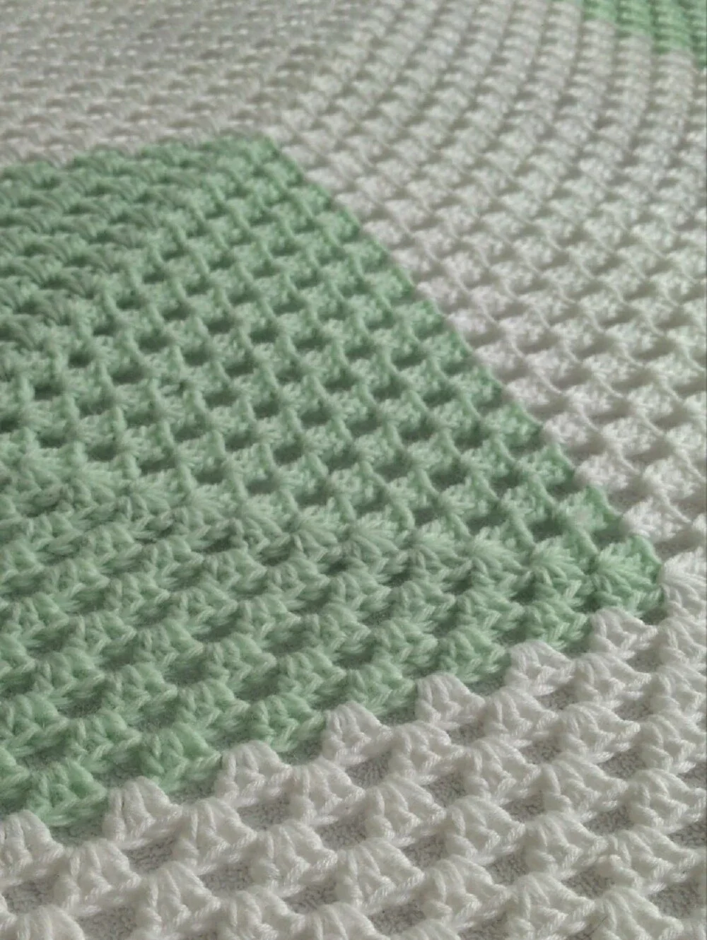 Handmade Crochet Granny Baby Blanket in Mint Green and White